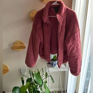 Pink Fuzzy Puffer Jacket